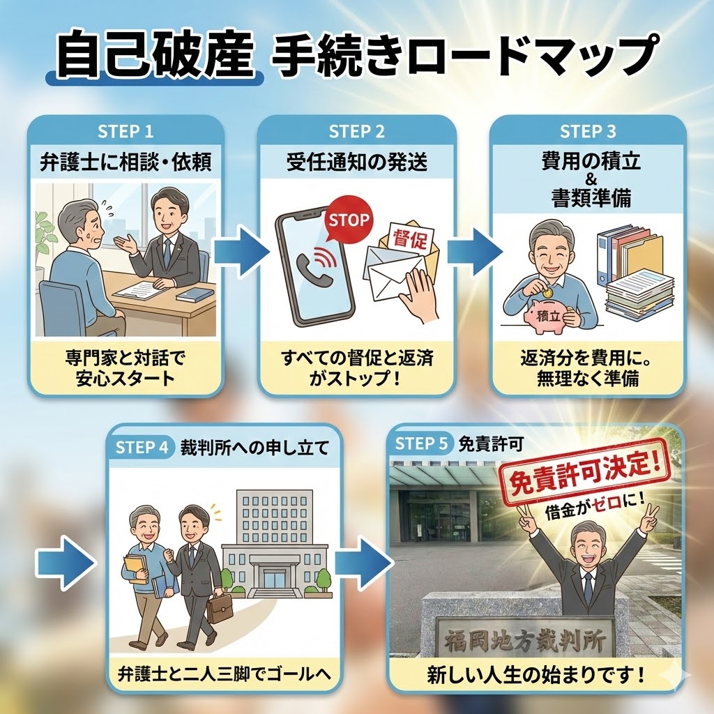 自己破産の流れロードマップ(自己破産体験談ブログ)