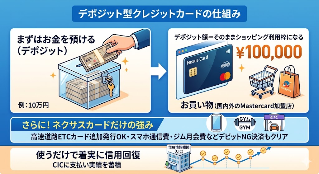 自己破産デビットカードと違うデポジット型クレジットカード