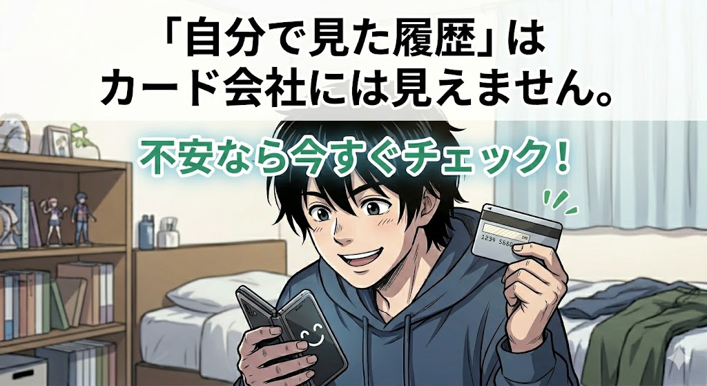 自分で見た開示履歴はカード会社には見えないので安心というイラスト