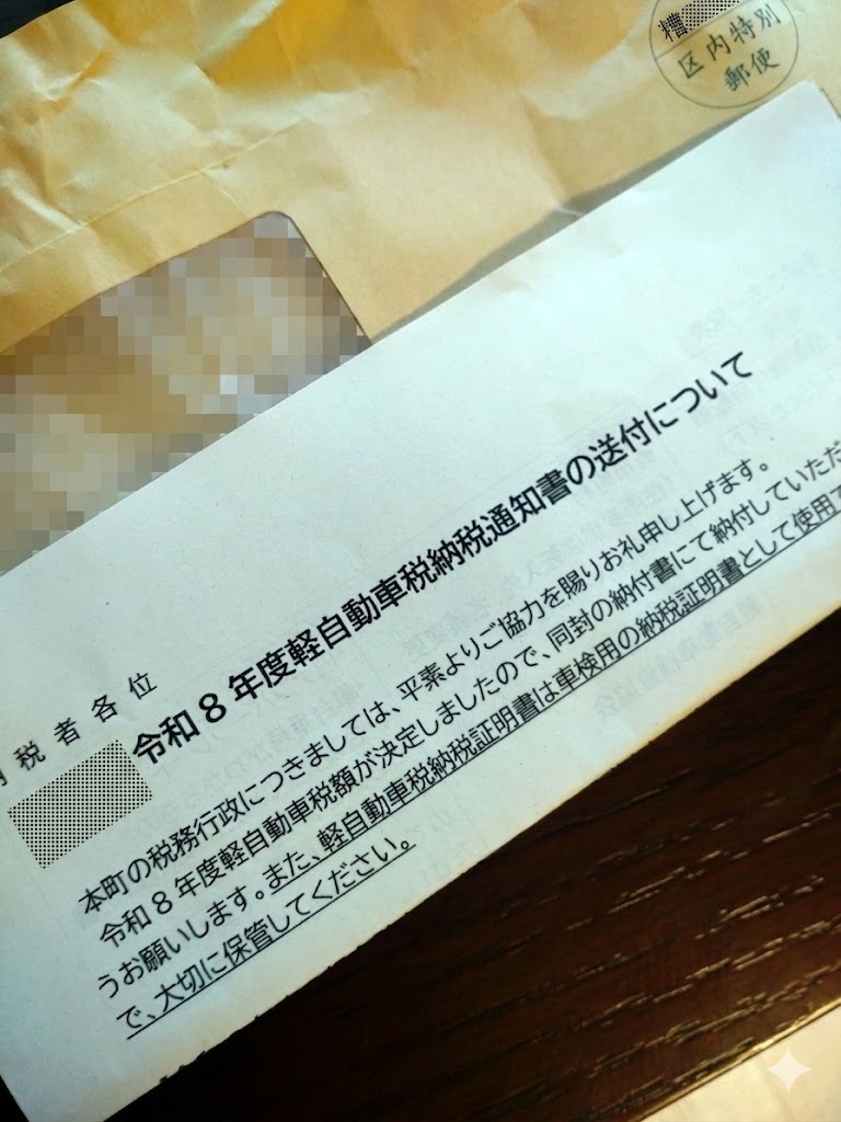 自己破産体験談ブログ令和8年自動車税納付書